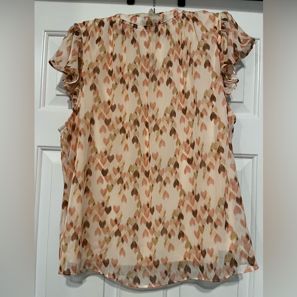 LC Lauren Conrad Women's Ruffle Sleeve Blouse - Pink and Brown - Picture 2 of 3
